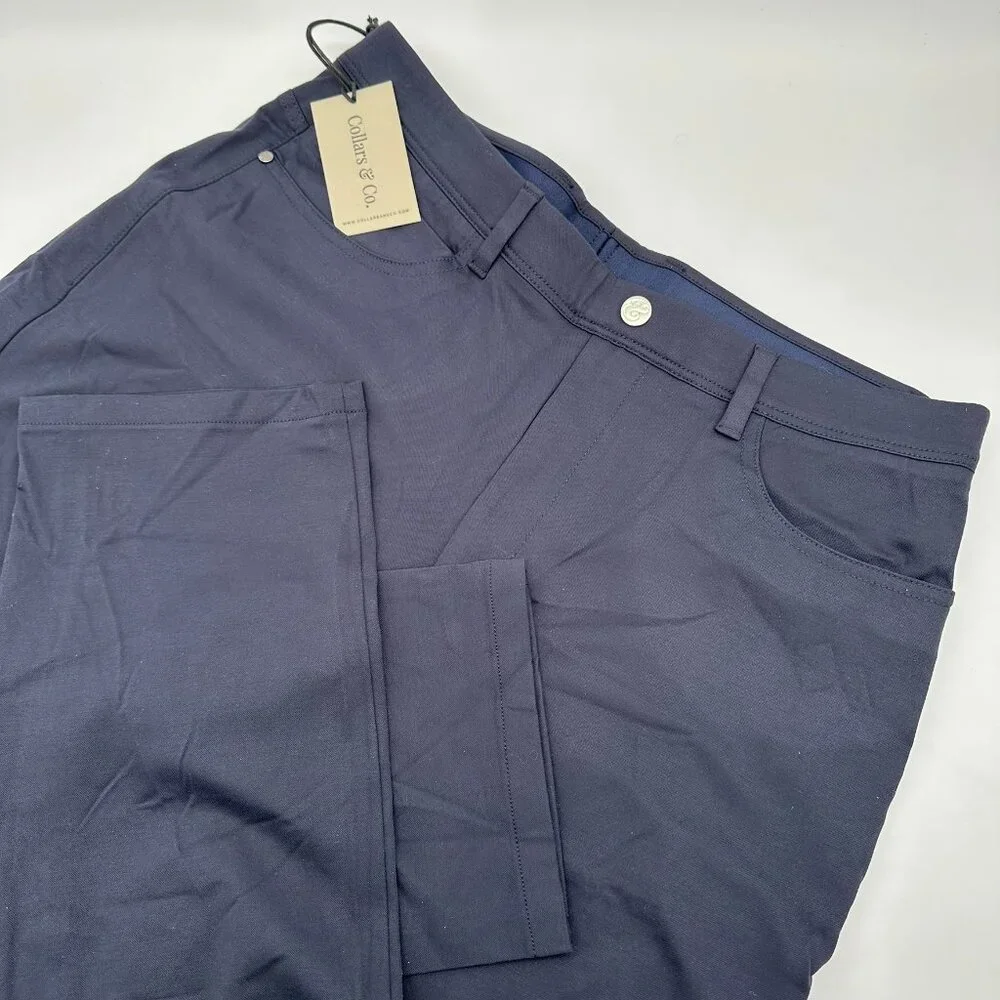 Collars & Co Men's CEO Tech Pull On Stretch Pants, Size W34 x L34, Navy